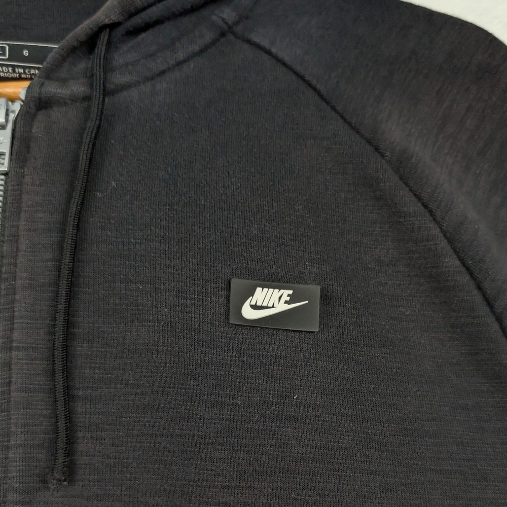 Nike Hoodie Men's L Black Slub Full Zip Fleece Raglan Small Logo Athleisure - Picture 8 of 9
